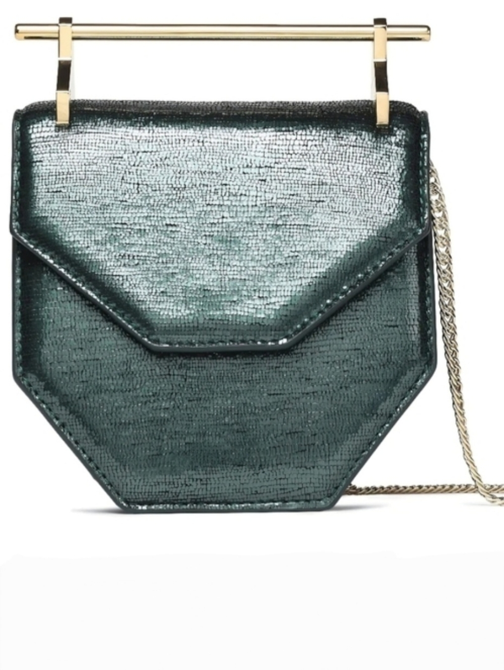 M2Malletier Metallic Leather Clutch/Shoulder Bag, Emerald Green, NWT 